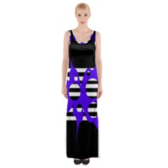 Blue Abstract Design Maxi Thigh Split Dress