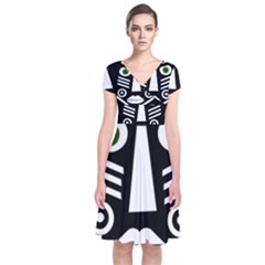 Mask Short Sleeve Front Wrap Dress