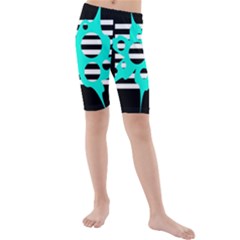 Cyan Abstract Design Kid s Mid Length Swim Shorts by Valentinaart