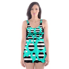 Cyan Abstract Design Skater Dress Swimsuit