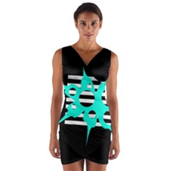 Cyan Abstract Design Wrap Front Bodycon Dress