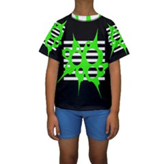 Green Abstract Design Kid s Short Sleeve Swimwear