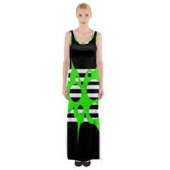 Green Abstract Design Maxi Thigh Split Dress by Valentinaart