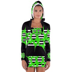 Green Abstract Design Women s Long Sleeve Hooded T-shirt