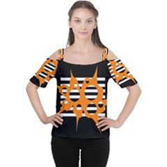 Orange Abstract Design Women s Cutout Shoulder Tee