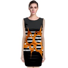 Orange Abstract Design Classic Sleeveless Midi Dress