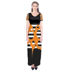 Orange Abstract Design Short Sleeve Maxi Dress