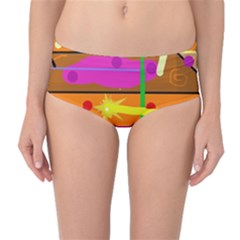 Orange Abstraction Mid-waist Bikini Bottoms by Valentinaart