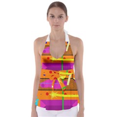 Orange Abstraction Babydoll Tankini Top