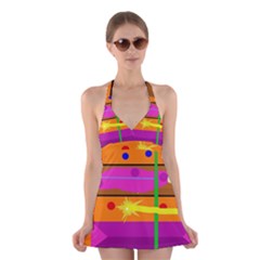 Orange Abstraction Halter Swimsuit Dress by Valentinaart