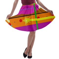 Orange Abstraction A-line Skater Skirt