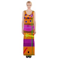 Orange Abstraction Maxi Thigh Split Dress by Valentinaart