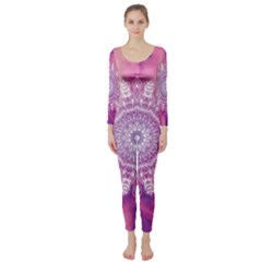 Pink Watercolour Mandala Long Sleeve Catsuit by TanyaDraws