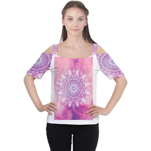 Pink Watercolour Mandala Women s Cutout Shoulder Tee by TanyaDraws