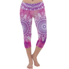 Pink Watercolour Mandala Capri Yoga Leggings