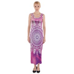 Pink Watercolour Mandala Fitted Maxi Dress by TanyaDraws