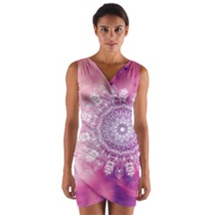 Pink Watercolour Mandala Wrap Front Bodycon Dress