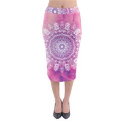 Pink Watercolour Mandala Midi Pencil Skirt