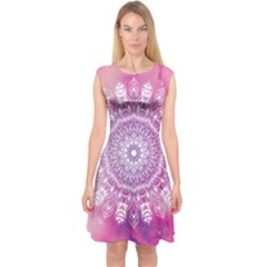 Pink Watercolour Mandala Capsleeve Midi Dress