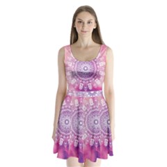 Pink Watercolour Mandala Split Back Mini Dress 