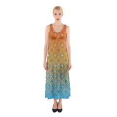 Ombre Fire And Water Pattern Sleeveless Maxi Dress