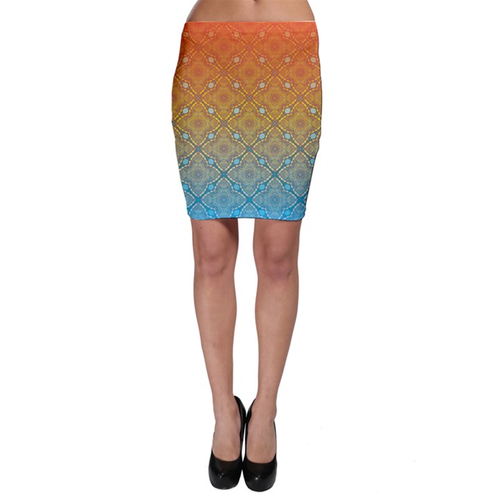 Ombre Fire and Water Pattern Bodycon Skirt