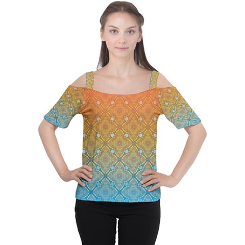 Ombre Fire And Water Pattern Women s Cutout Shoulder Tee by TanyaDraws