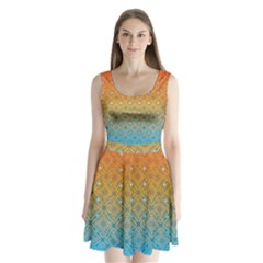 Ombre Fire And Water Pattern Split Back Mini Dress 