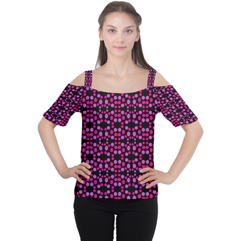 Dots Pattern Pink Women s Cutout Shoulder Tee by BrightVibesDesign