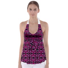 Dots Pattern Pink Babydoll Tankini Top