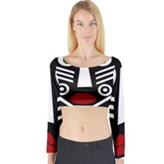 African Mask Long Sleeve Crop Top by Valentinaart