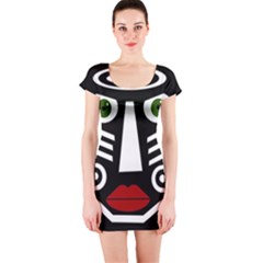 African Mask Short Sleeve Bodycon Dress by Valentinaart