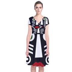 African Mask Short Sleeve Front Wrap Dress by Valentinaart