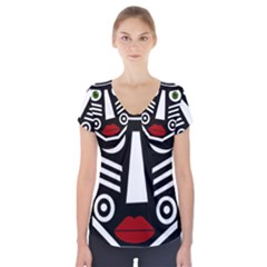 African Mask Short Sleeve Front Detail Top by Valentinaart