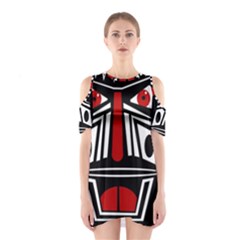 African Red Mask Cutout Shoulder Dress