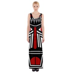 African Red Mask Maxi Thigh Split Dress