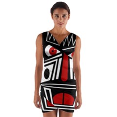 African Red Mask Wrap Front Bodycon Dress