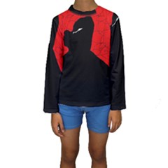 Red And Black Abstract Design Kid s Long Sleeve Swimwear