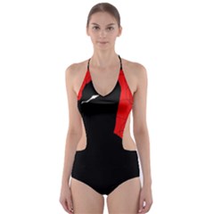 Red And Black Abstract Design Cut-out One Piece Swimsuit