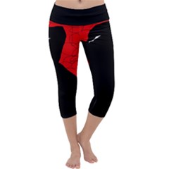 Red And Black Abstract Design Capri Yoga Leggings