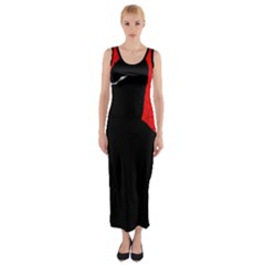 Red And Black Abstract Design Fitted Maxi Dress