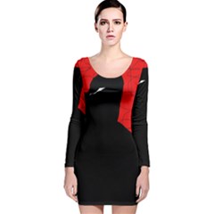 Red And Black Abstract Design Long Sleeve Velvet Bodycon Dress by Valentinaart