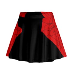 Red And Black Abstract Design Mini Flare Skirt