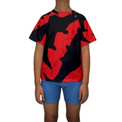 Black And Red Lizard  Kid s Short Sleeve Swimwear