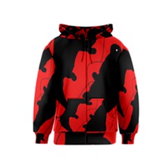 Black And Red Lizard  Kids  Zipper Hoodie