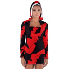 Black And Red Lizard  Women s Long Sleeve Hooded T-shirt