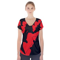 Black And Red Lizard  Short Sleeve Front Detail Top