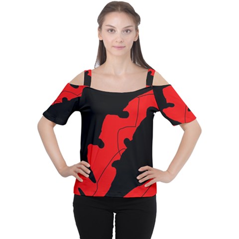 Black And Red Lizard  Women s Cutout Shoulder Tee by Valentinaart