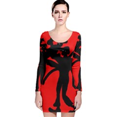 Abstract Man Long Sleeve Velvet Bodycon Dress