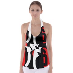 Red, Black And White Babydoll Tankini Top